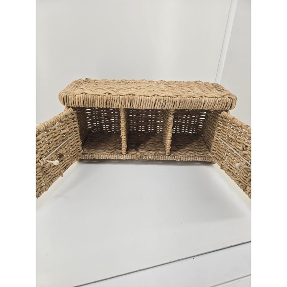 Boho Rattan Storage Basket Trio with Lids Woven Wicker Organizer Set - Picture 5 of 6